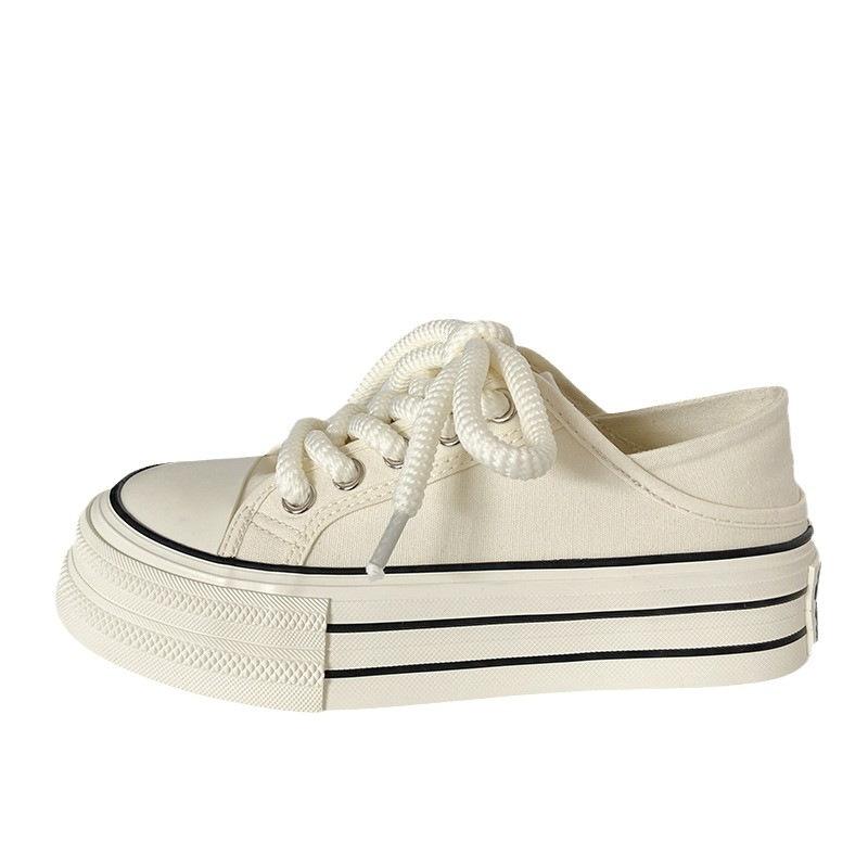 

2025 корейская версия дышащие осенние женские кеды, новые маленькие белые кеды летом, повседневные универсальные парусиновые кеды на толстой подошве, увеличивающие рост 37