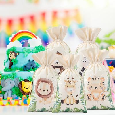 Large-size Jungle Animals Cotton Bag Happy 1st Birthday Party Decoration Kids Favors Gift Bag Jungle Safari Baby Shower Supplies