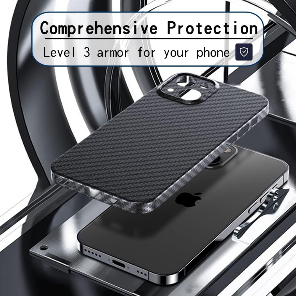 RIZZ Real Carbon Fiber iPhone 15 Case Slim Thin Skin Friendly Feeling Aramid Fiber Phone Case for Men Support Wireless Charging Drop Protection (for