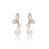 Detachable Diamond-Inlaid Bow Earrings with Pearls in Korean Style