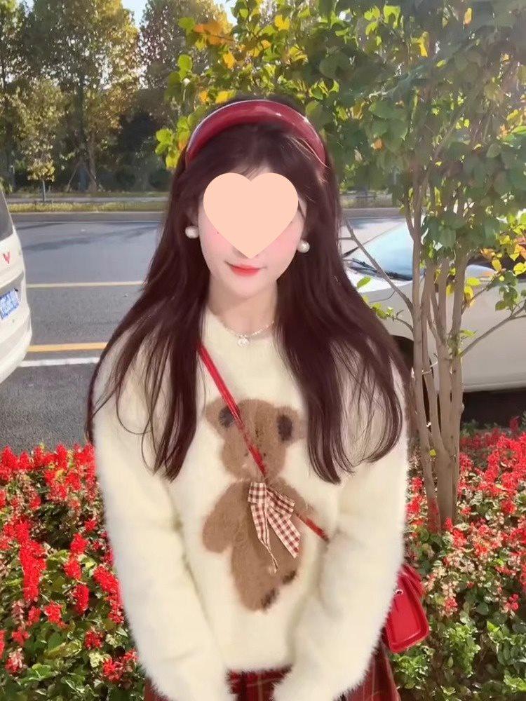 Apricot Mink Fur Teddy Bear Fuzzy Sweater for Women – Autumn Winter Bow Mohair Knit Top