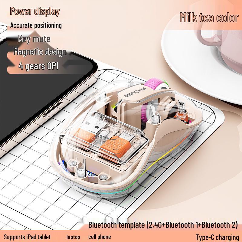 Bobcat Silent Bluetooth Mouse - Transparent, Wireless, 3 Modes, TYPE-C Charging, Universal Compatibility