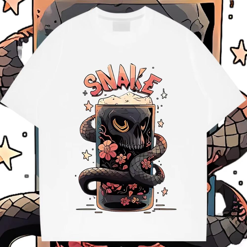 Snake Around Cup Shirt Short Sleeve O-Neck Clothes Hip Hop Men's Tshirt HD Graphic Printing Tee Causal Tops Oversize T-shirt