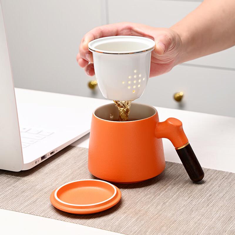 Jinge Ruyi Persimmon Ceramic Teacup & Caddy Gift Set