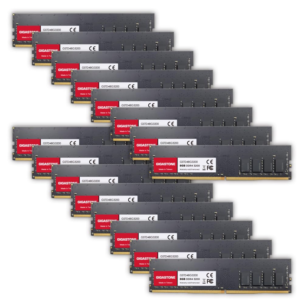 

GIGASTONE 8 ГБ x 16 шт. DDR4 3200 МГц або CL22 UDIMM 288-контактний небуферизований спеціальний модуль пам’яті для настільного ПК [Пам’ять DDR4] (Комплект 128 ГБ) (2933 МГц