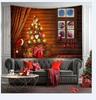 Christmas Tree Print Tapestry Wall Hanging Background Cloth Decor Red Santa Claus Polyester Tapestry Home Room Wall Decoration