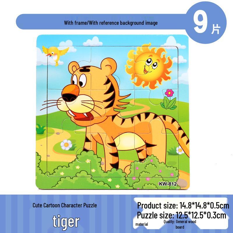 

Early Learning Wooden Animal Puzzle Board for Children 0-3 Years - 9-Piece Educational Toy