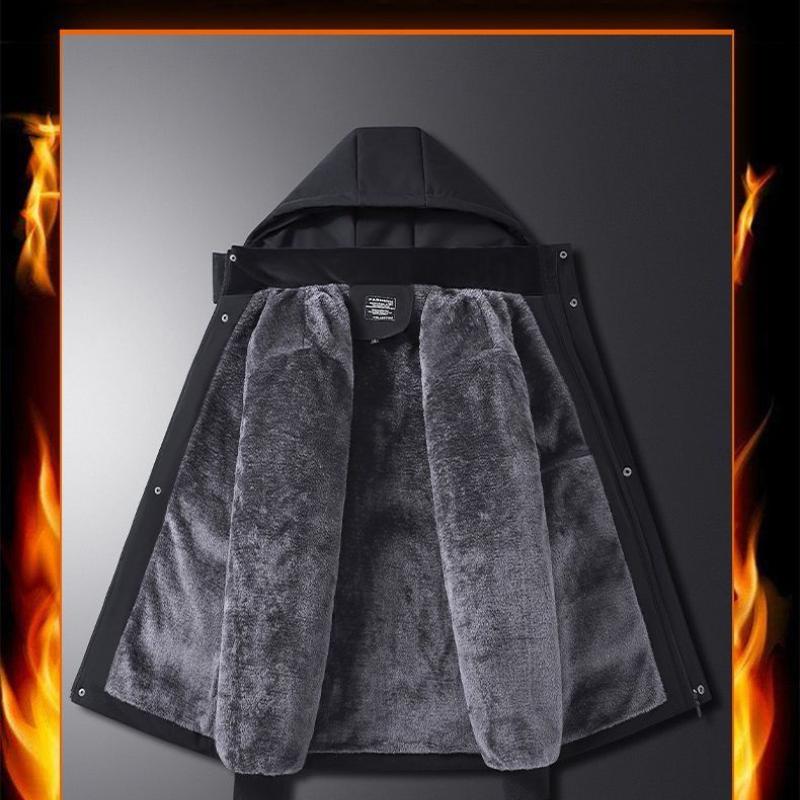 Thickened Fleece-Lined Men's Cotton Coat Hooded Jacket Versatile Casual  -20° Warm Cotton-Padded Coat for Middle-Aged