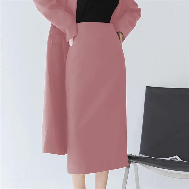 Women's Mid-Length Coffee-Colored A-Line High-Waisted Slit Skirt