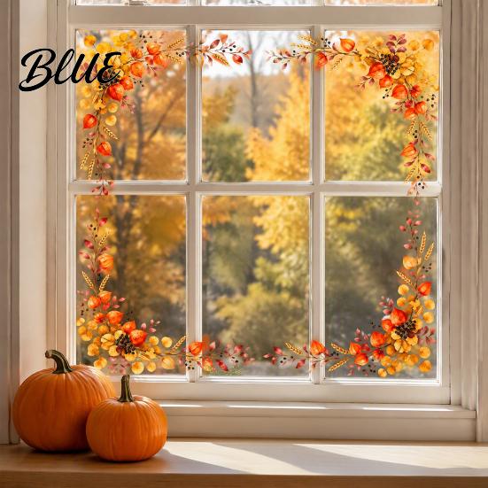 Maple Leaf Window Stickers Harvest Festival Static Glass Sticker Autumn Clings with Leaves Sunflowers And Reusable Seasonal Decor Berries Prints PVC