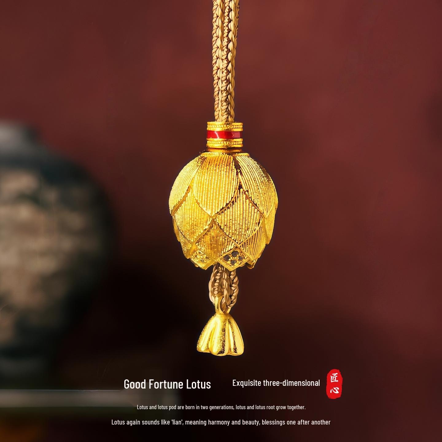 

Ожерелье-подвеска в виде лотосовой коробочки с позолотой и бриллиантовыми акцентами - Женский национальный стиль