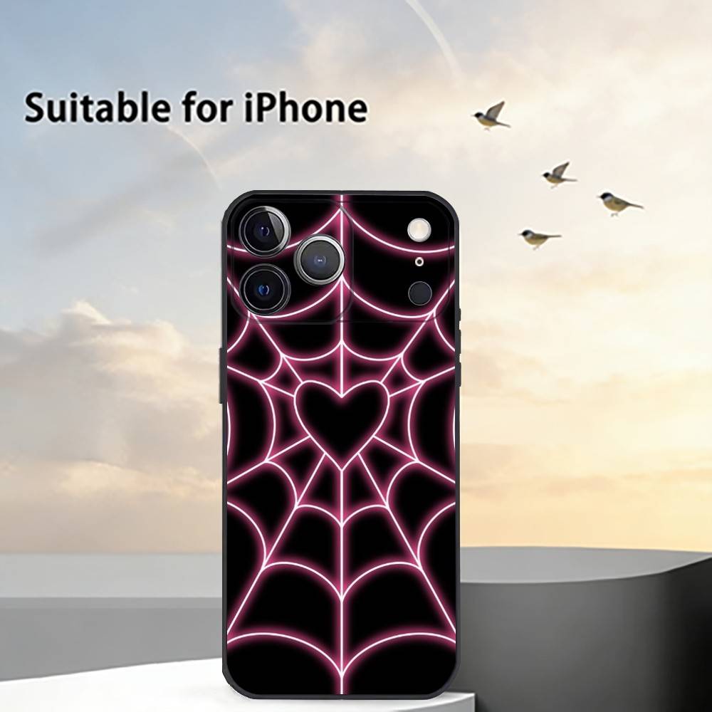 Cool Spider Web H-Heart Phone Case For iPhone 17, 16,15,14,13,12,11 Plus,Pro Max, Others Soft Black Cover