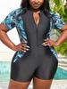 2025 Sexy Print Patchwork Plus Size Swimwear Women Short Sleeve Large One Piece Swimsuit Beach Chubby Bathing Suit