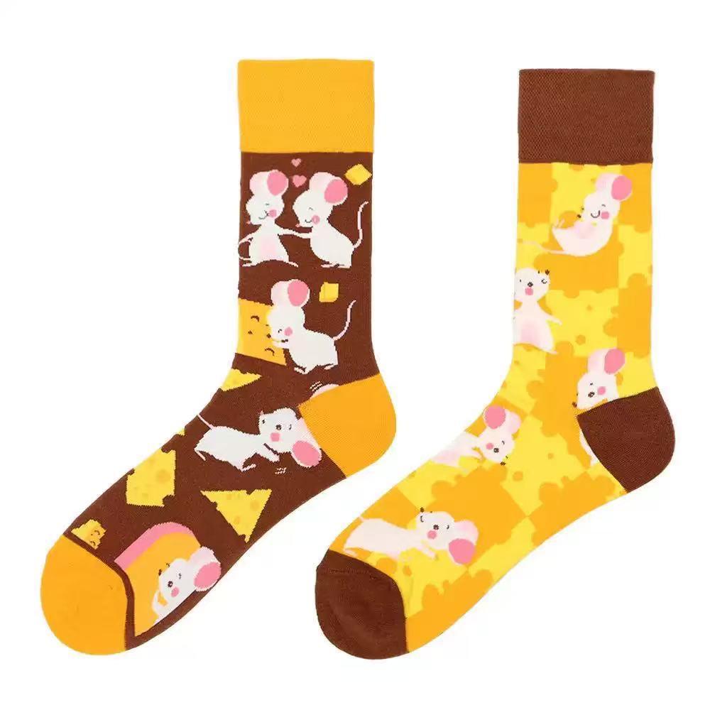 SMLSOX Summer Asymmetrical Mandarin Duck Couple Mid-Calf Colorful Christmas Cotton Fashion Socks