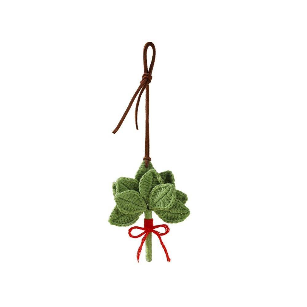 Green Pomelo Leaves Pendant Car Interior Knitting Wool Grapefruit Leaf Keychain Backpack Accessory Handmade Woven Ornaments