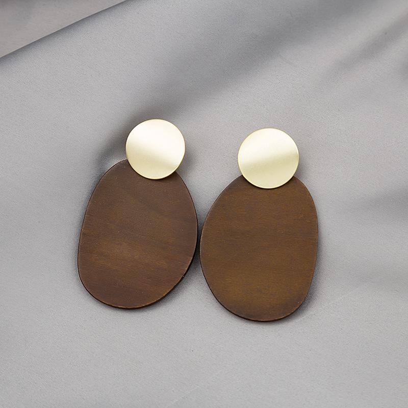 2023 European & American Retro Geometric Wood Drop Earrings - Hollow Bohemian Style for Women