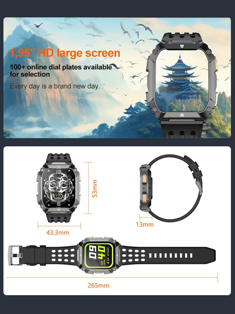 Nové hodinky s ultra dlouhou výdrží 1000 mAh 1,95" AMOLED displej BT volání Chytré hodinky Muži Venkovní Svítilna Sportovní Fitness náramek Muži