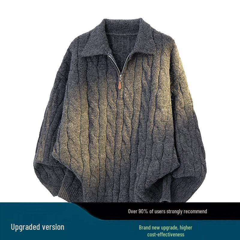 Men's American Retro Cable Knit Half-Zip Sweater - Winter Trendy Casual POLO, Lazy Style for Couples.