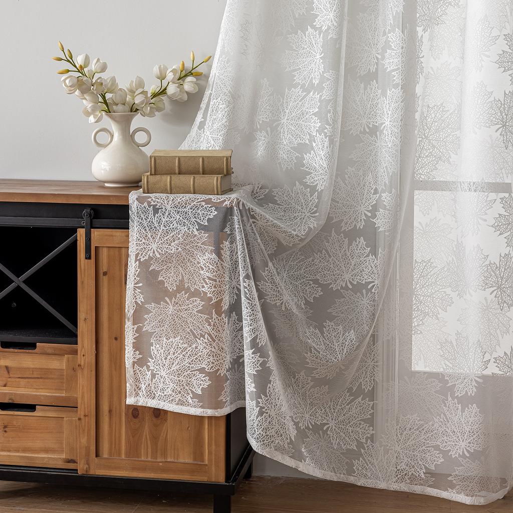 Simple Modern Jacquard Leaf Window Screen Living Room Bedroom Balcony Hollow Transparent Curtain