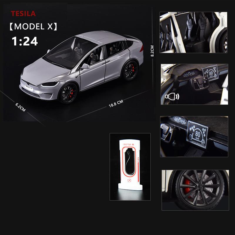 1:24 Model X Model Y Tesla Model 3 Alloy Die Cast Toy Car Model Sound and Light Children's Toy Collectibles Birthday Gift