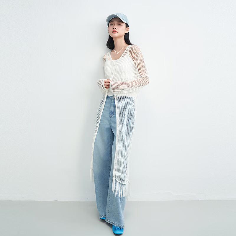 

Ledian Long Fringe Mesh Knit Cardigan L