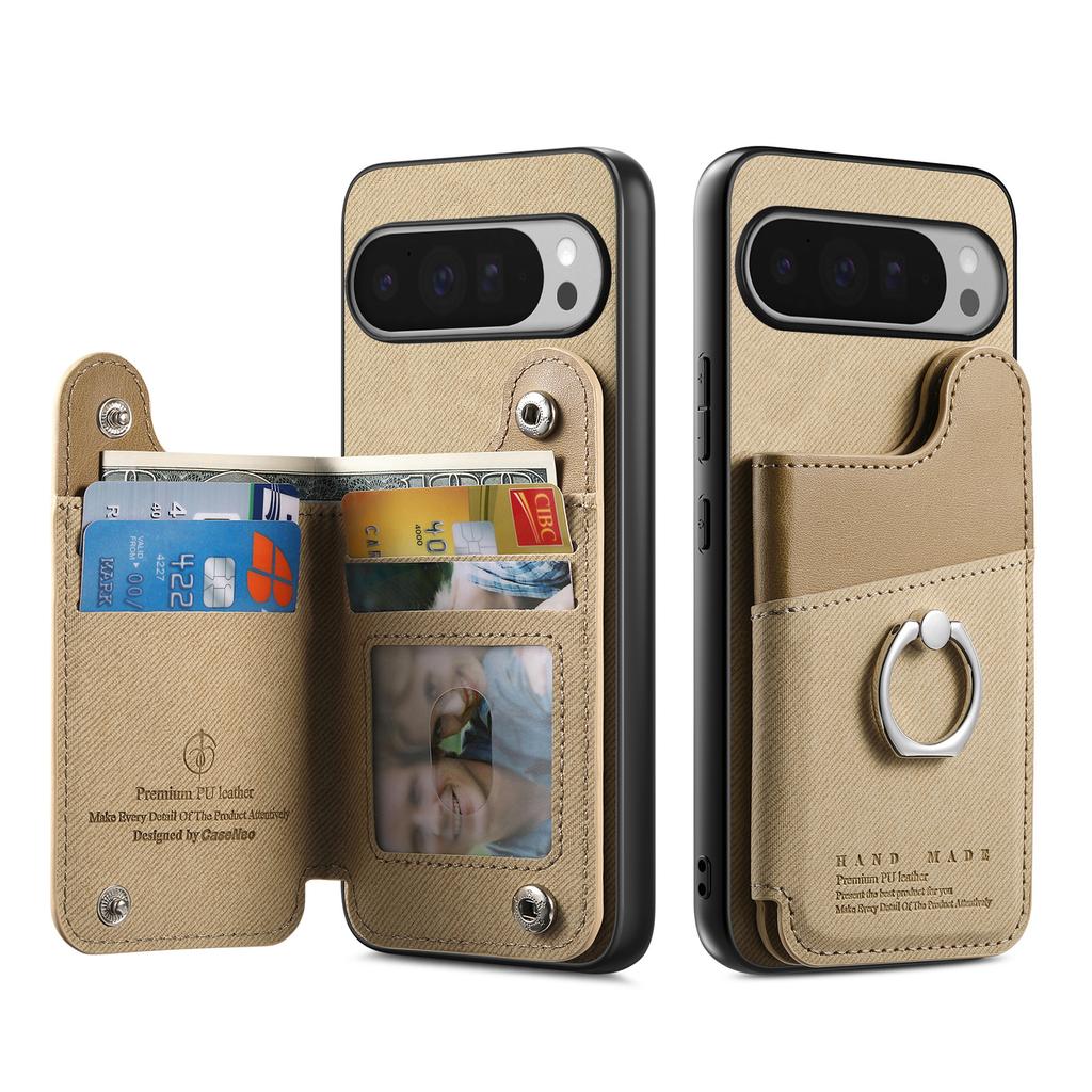 For Google Pixel 9 Pro XL/Google Pixel 10 Pro XL Case with Card Holder Kickstand Leather + TPU + PC Phone Cover