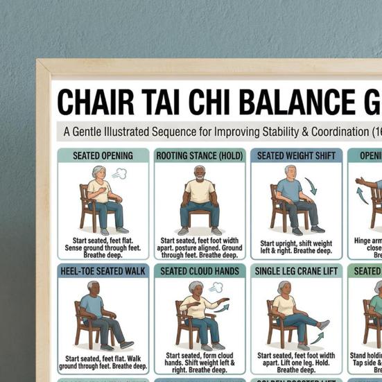 3er Set Tai Chi Übungsplakate für Stuhlübungen Sitzendes Trainingsdiagramm für Senioren Niedrigintensive Balance-Krafttrainingsanleitung