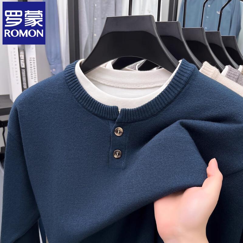 Men's Faux Two-Piece Round Neck Knit Sweater