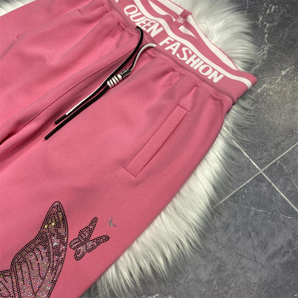 Plus Size Rhinestone Sparkly Sweatpants with Elastic Waist - Women's Autumn Winter Fashion