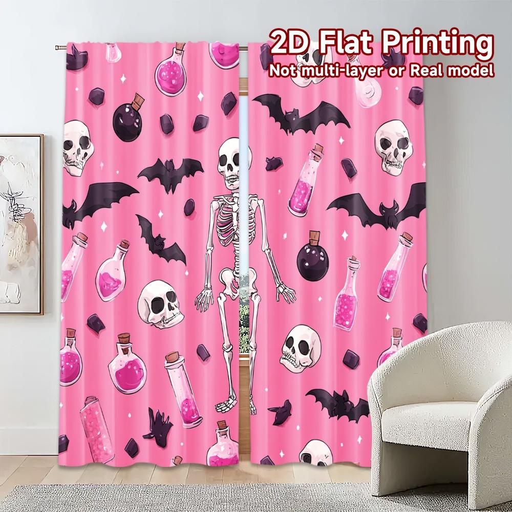 2D Flat Printing,JIT 2pcs, Curtains (Without Rod) Halloween Whimsy Modern Curtains&Drapes Durable Polyester Curtains Art Deco