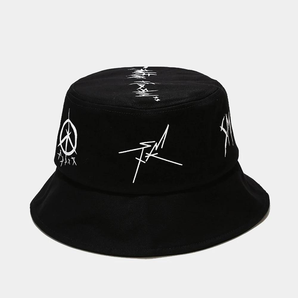 Cotton Bucket Hat Patchwork Graffiti Unisex Foldable Outdoor Hip Hop Fisherman Cap Casual Gorros