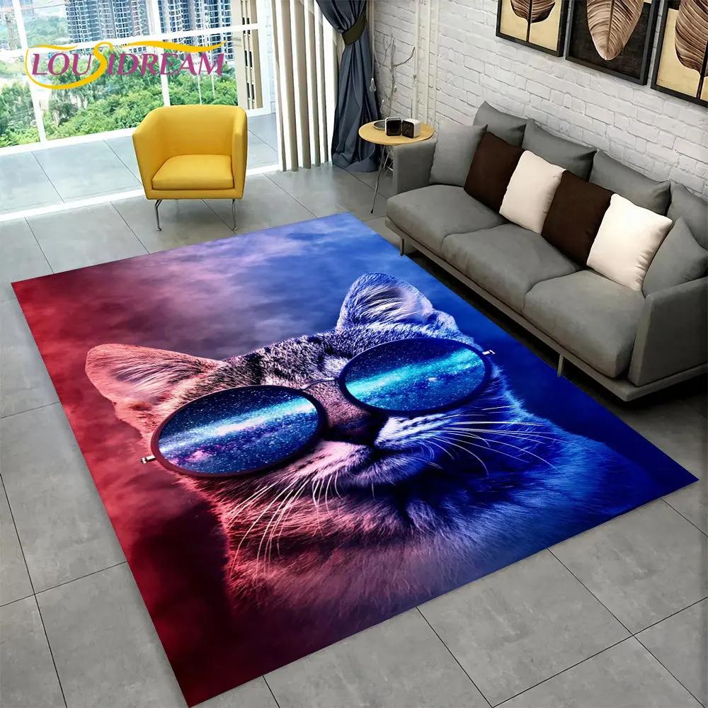 3D Cute Cat Cartoon Area Rug,Carpet Rug for Home Living Room Bedroom Sofa Kitchen Doormat Decoration,Kid Play Non-slip Floor Mat