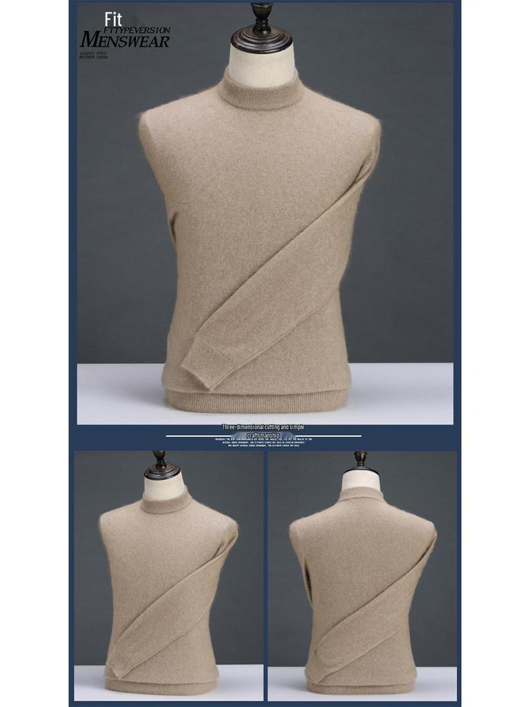 Men's Thick Cashmere Wool Sweater - Loose Fit, Round/Half-High Neck Pullover