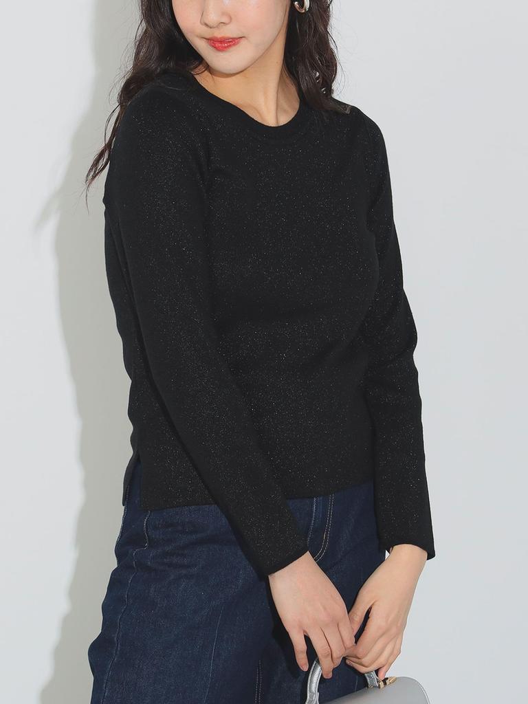 Beams Heart Knit Crew Knit Crew One Size Women's L/S Pants, Lamé Pants, Black,
