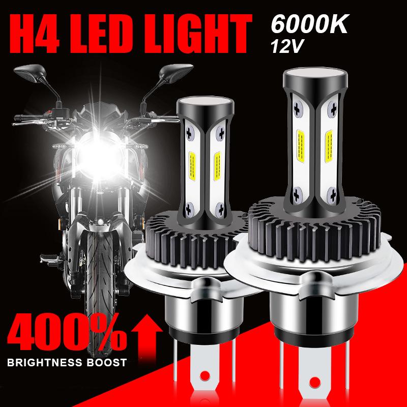 Motorcycle LED H4 Headlight - High/Low Beam, Super Bright 6000K, Plug & Play, Ultra White