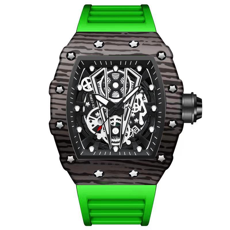BINBOND Men s Domineering Barrel-Shaped Sports Watch with Curved Hollow Design
