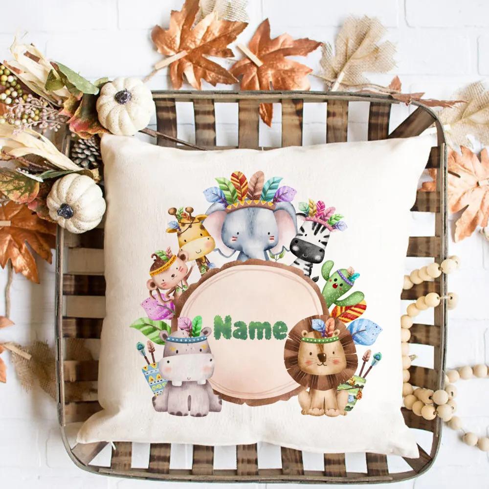 Animal Print Pillow Case Personalized Custom Name Pillow Dust Cover Bedroom Party Decoration Day Children Birthday Gift