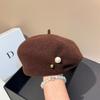High Quality Light Luxury Irregular Wool Beret Winter Warm Slim Face Pearl Painter Hat