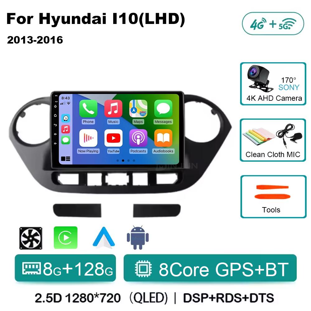 Android 14 For Hyundai I10 2 2013 -2018 LHD 2K QLED Stereo Car Radio Multimedia Video Player GPS CarPlay Auto 4G+WIFI Navigation