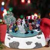 Animated Christmas Village Skating Pond Musical Box for Kids Women Resin Statue Winter Snow