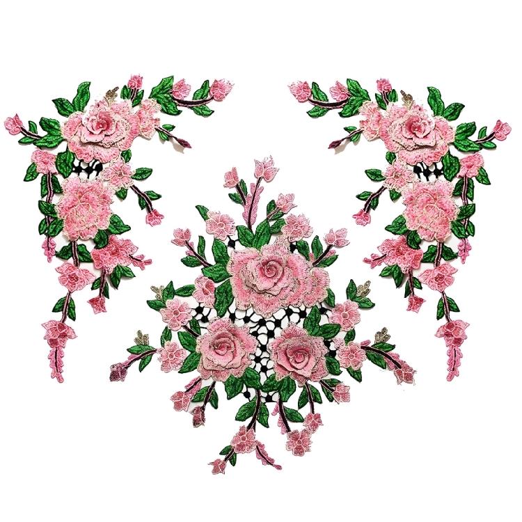 Flower Embroidered Applique Fade Resistant Sewing On Polyester Patches For Shirt Jackets Dress Cheongsam Decoration