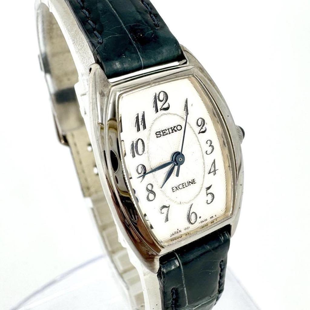 [USED] Rare Battery SEIKO EXCELINE Blue Hands Watch Silver
