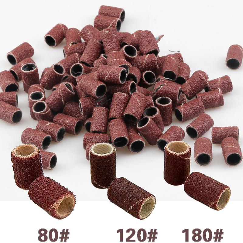 100pcs Nail Art Sanding Bands 80# 120# 180# Grinding Sand Ring Bit Manicure Tools