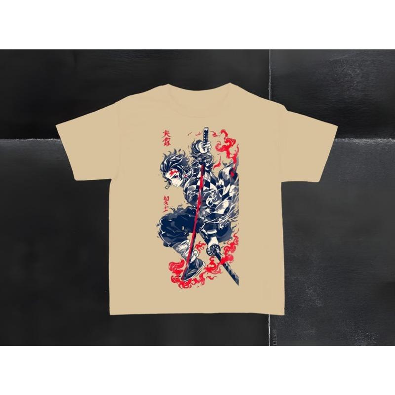 Heißes Tanjiro Demon Slayer Grafikdruck T-Shirt Sonnenatmung Erbe Sommer Neues T-Shirt Mit Ziel brennen Flammen-Schwert Locker Lässig Übergröße Sommer Neues T-Shirt