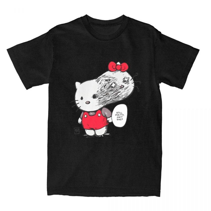 Summer Childrens Tshirt Katie Cat Contrasting Print Parentchild Outfit Summer New Pure Cotton Boys and Girls Top