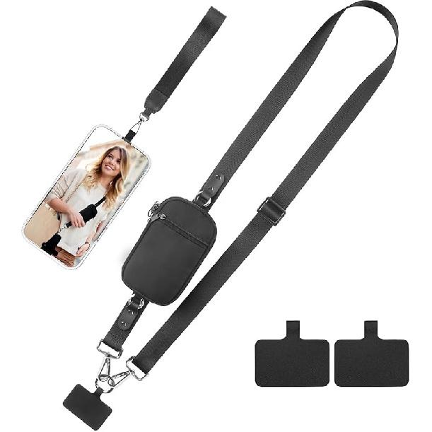 Phone Lanyard Crossbody Wrist Strap, Clip and Go Strap for Phone with Wallet Crossbody, Adjustable Phone Strap Crossbody Compatible with All Phones чёрный