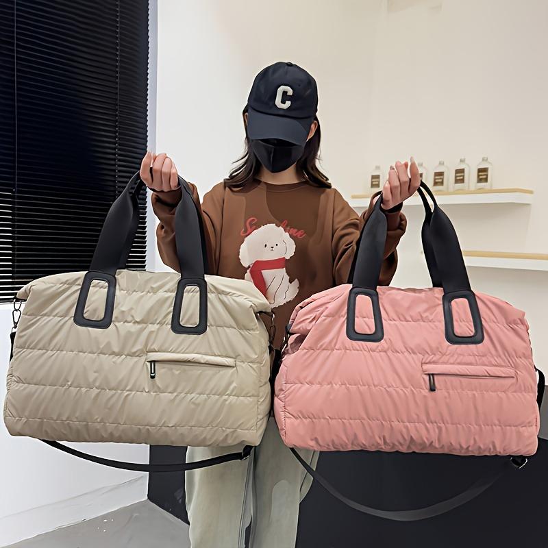 2pcs Large Capacity Padded Women's Tote Bag Set for Travel Fashionable Winter Quilted Handbags Designer Shoulder Bags for Women