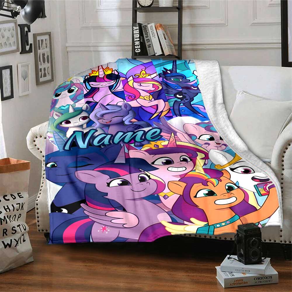 Little Pony (9) Customize Text Blanket Throw Customizable Blanket Comfortable for Seaside Sofa Couch Chair Four Seasons Universal