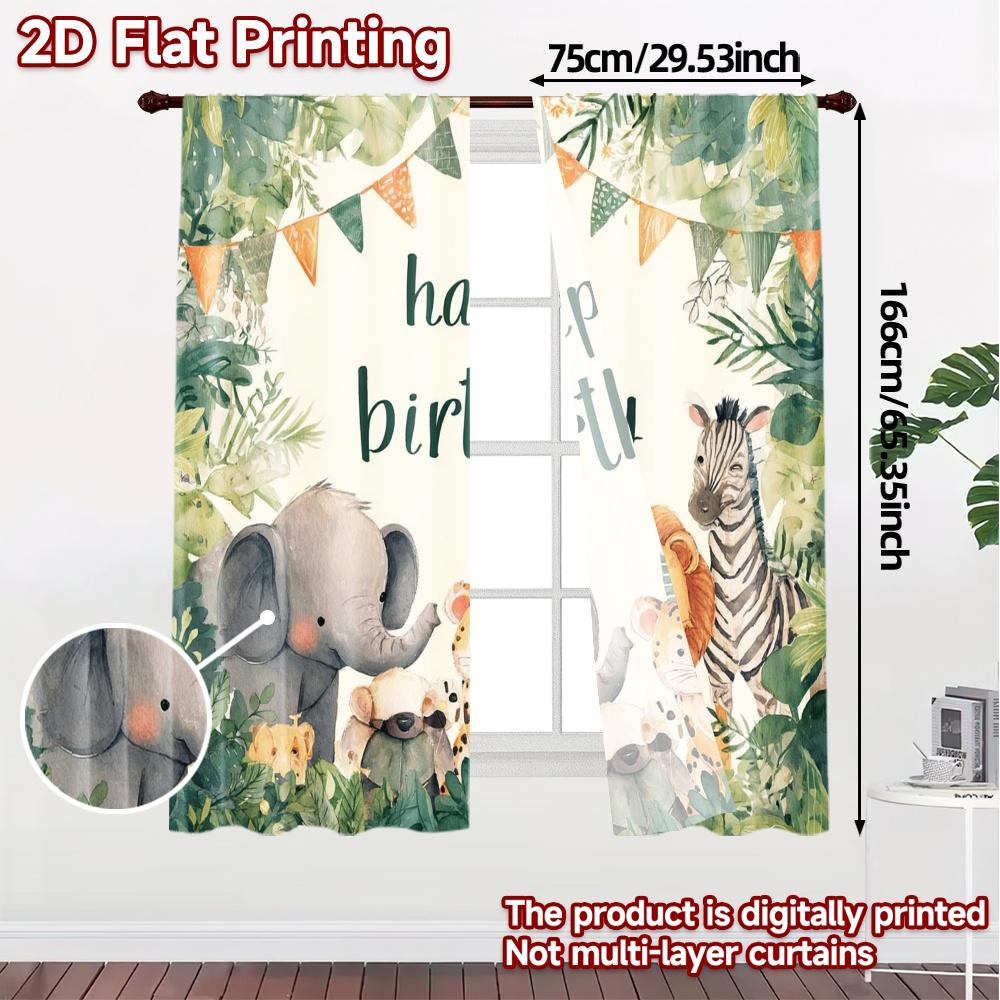 2pcs   2D FLAT PRINTING Curtains (Without Rod) Jungle Party Popular Curtains Polyester Curtains All Seasons for Semi-transparent