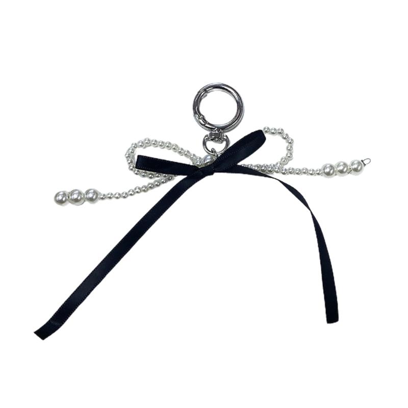 Lovely Pearl Ribbon Bowknot Keychain Pendant Cute Keyring Hanging Ornament Pendant Backpack Decoration Charm Jewelry